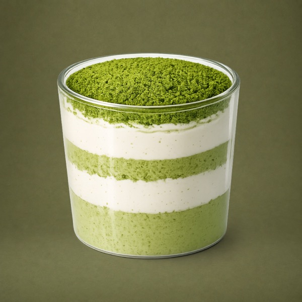 Layered matcha tiramisu in a cup